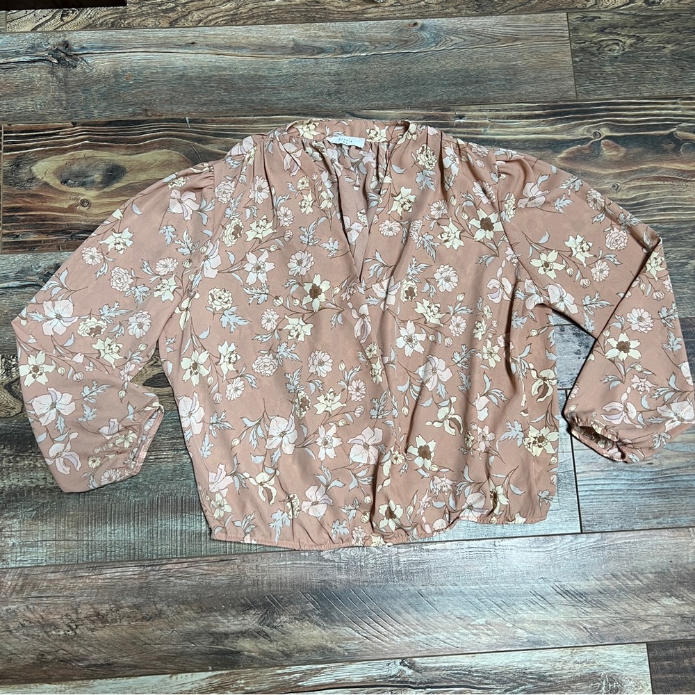 Elodie Flower Print Flowy Long Sleeve Blouse Size XL